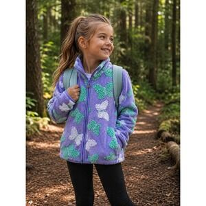 Lucky Brand Girls Purple Butterfly Fleece Zip Jacket Mint Green Sherpa‎ Size 7/8